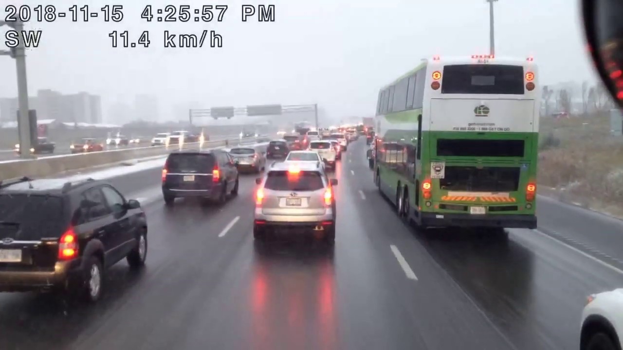 Slowly driving into a bus