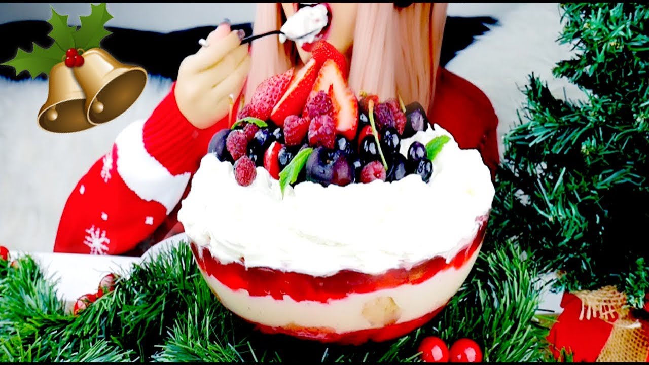 ASMR Christmas Trifle / Cream Cake *eating sounds*