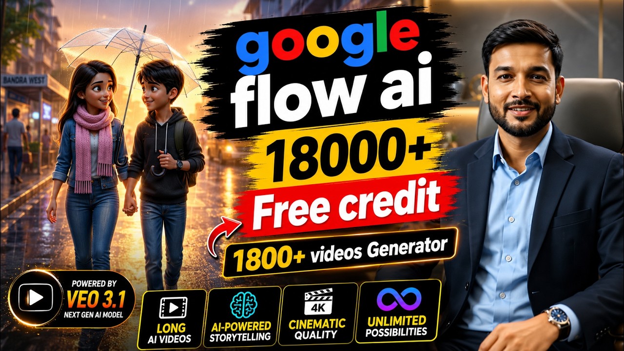 Google Flow AI 18000+ FREE Credits 🔥 Create 1800+ AI Videos | Veo 3.1 Complete Tutorial #aitutorial