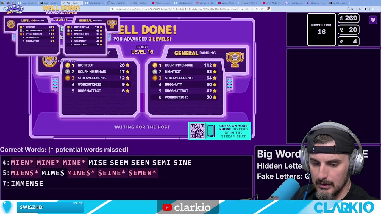 Building Words on Stream Tool (WoS+) -- !wotw, wordle // @_clarkio || @clarkio on socials