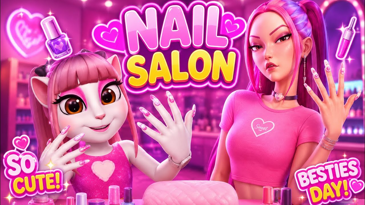 Mira and Angela in the NAIL SALON | My Talking Angela 2 💅🏻💖 #nailart #nailsalon 