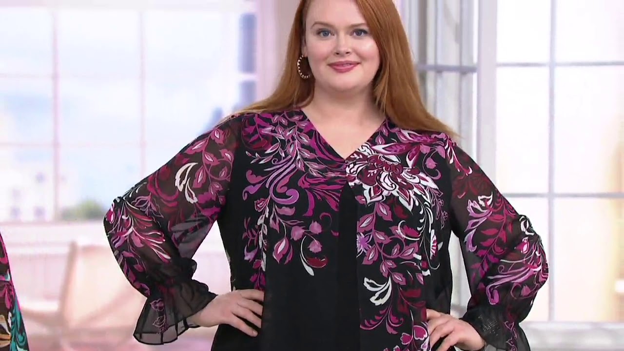GRAVER Susan Graver Fully Lined Foil Printed Chiffon Tunic on QVC