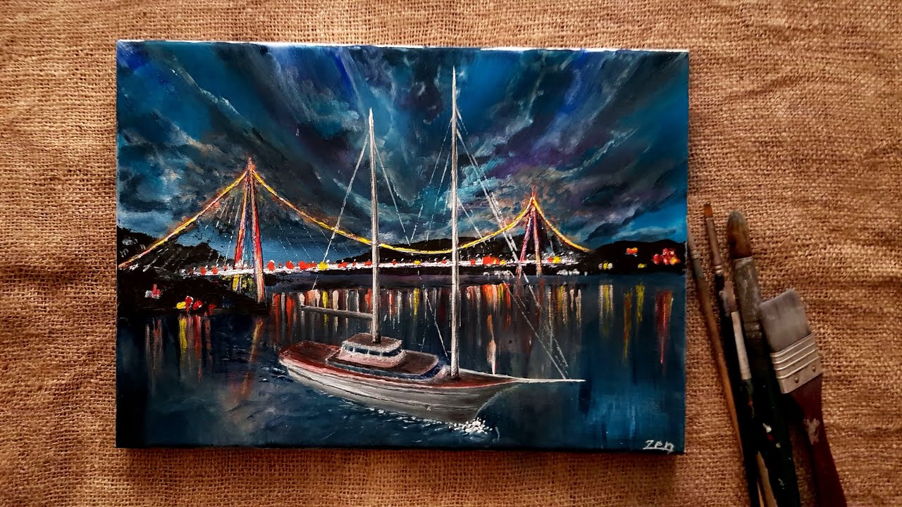 Стамбул Босфор Городские пейзажи. Парусник Пейзаж. Холст, акрил.