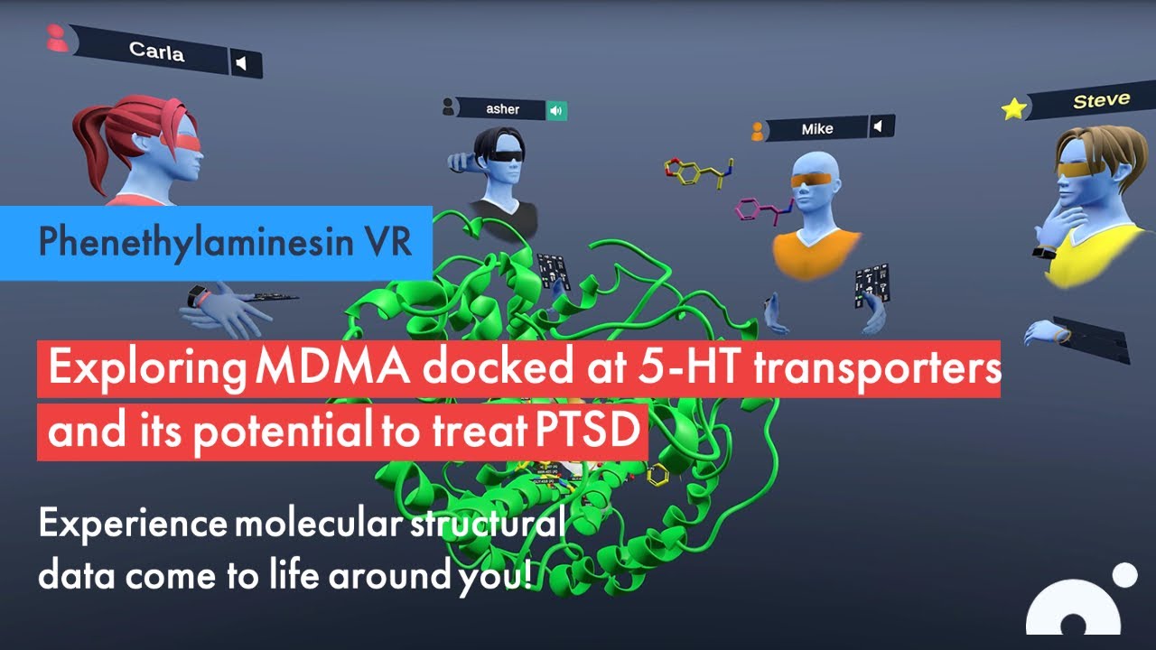 Phenethylamines in VR: Exploring MDMA docked at 5-HT transporters and its potential to treat PTSD