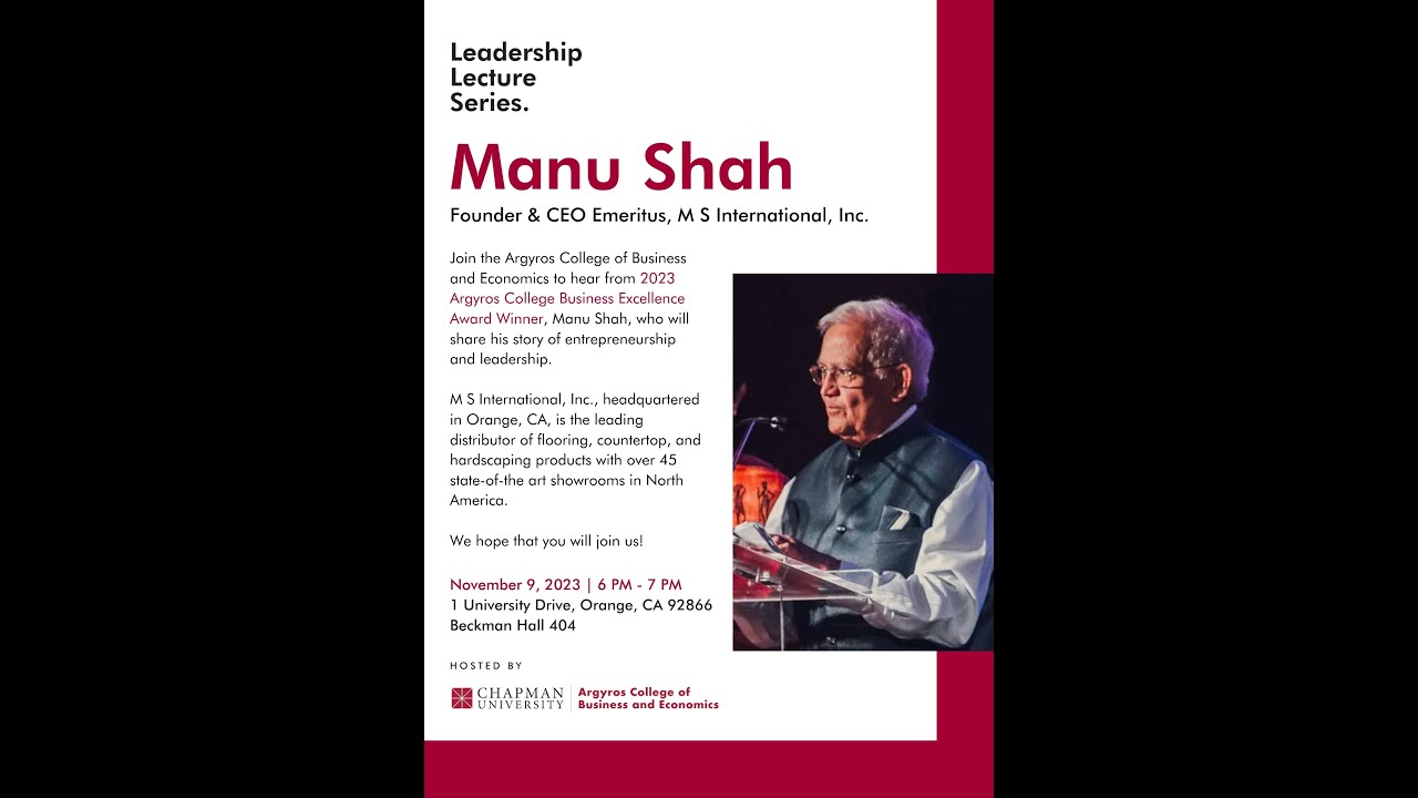 Manu Shah 2023 Business Excellence Award Program at Chapman University