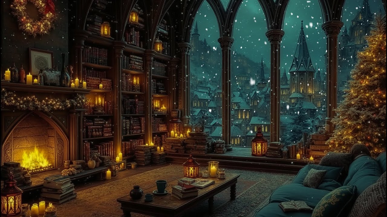 A Winter Night in the Cozy Gothic Library Room | Dark Academia Piano Music for Reading & Study.