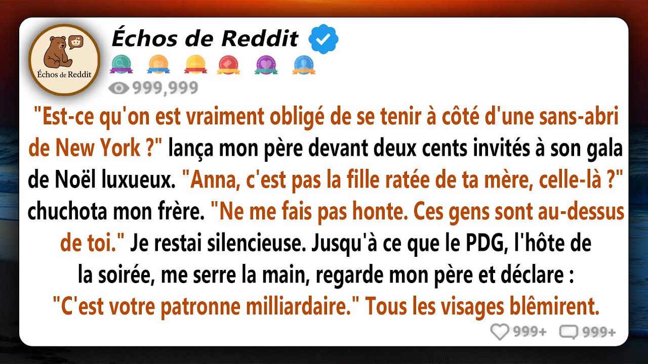 Mon père m'a traitée de « sans-abri » lors d'un gala de luxe - puis le PDG a dit : « c'est votre...