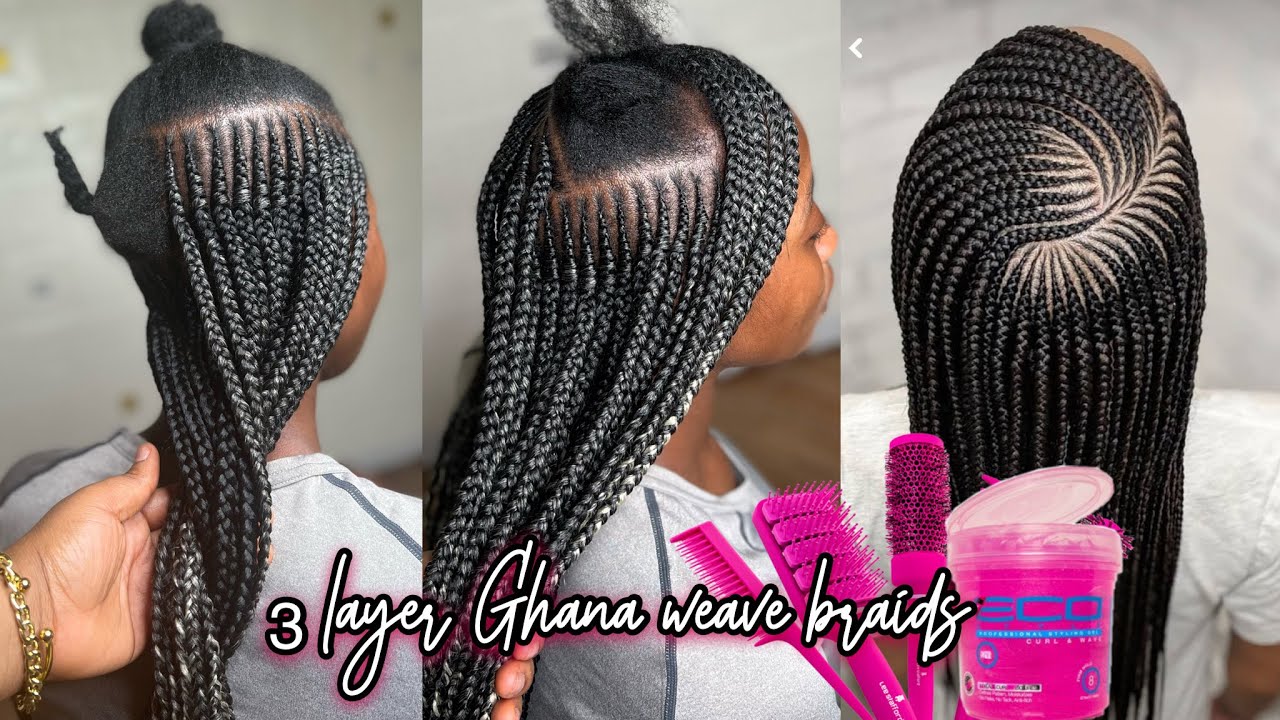🦋Three Layer Ghana Weave Cornrow Braids  On 4c Hair 🤎