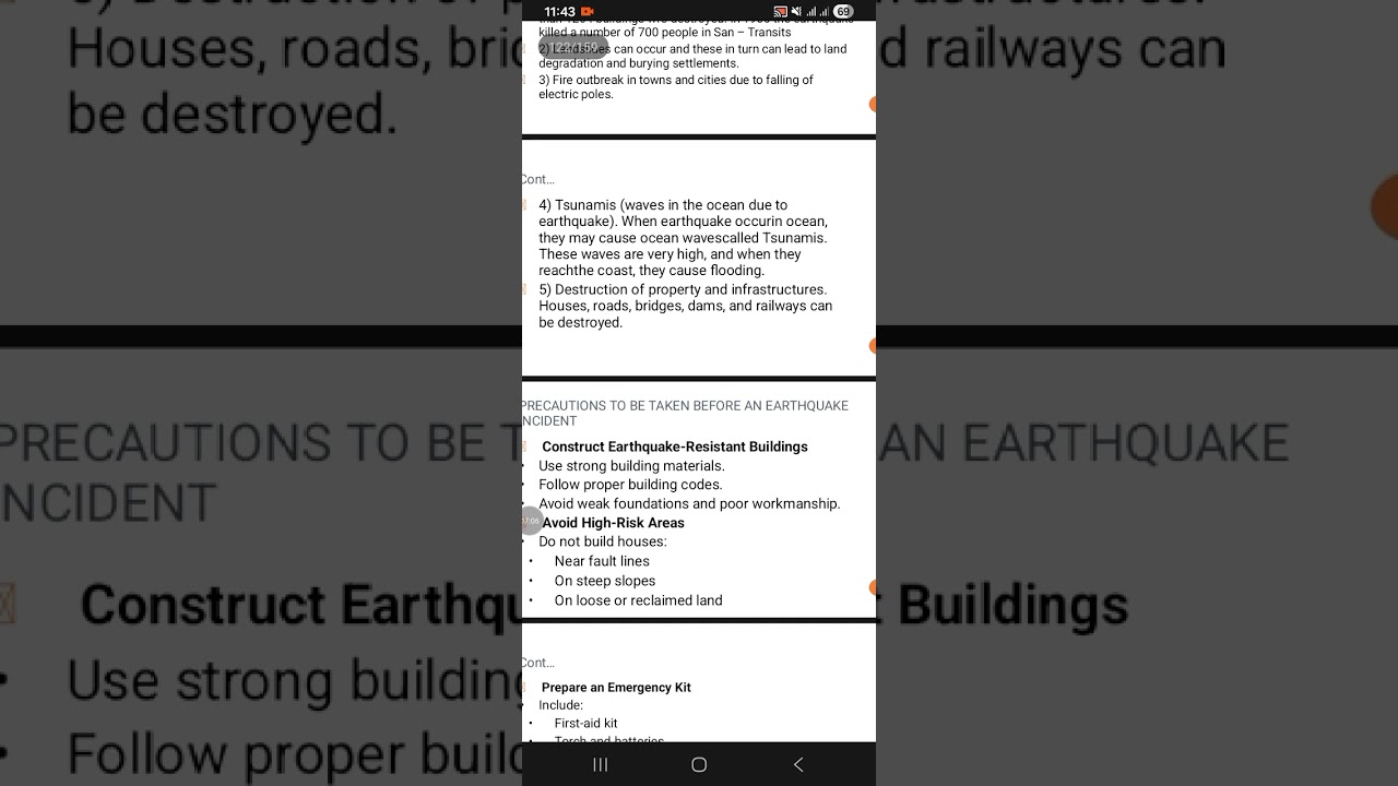 Earthquake (Causes. Effect. Precaution, post earthquake, minimizing risk)