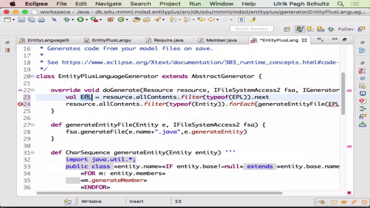 Code generation for entity plus plus