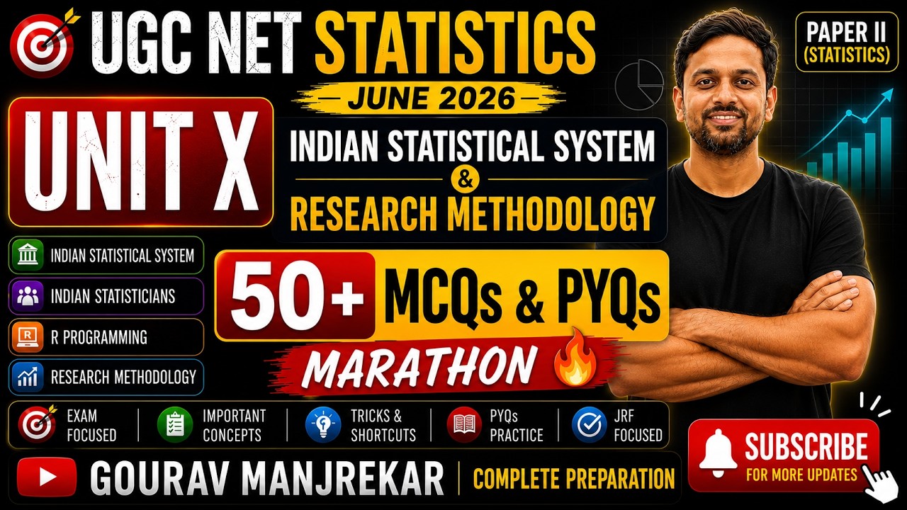 UGC NET Statistics 2026 | Unit X: Indian Statistical System, Research Methodology |50+ MCQs Marathon