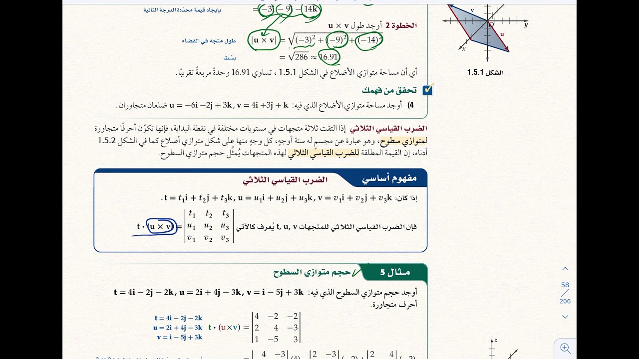 تكمله الضرب الداخلي والاتجاه للمتجهات في الفضاء الثلاثي الابعاد