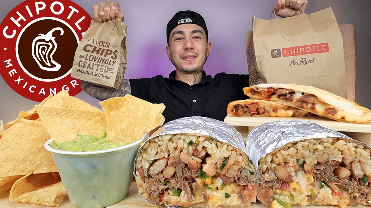 MUKBANG EATING: кесадилья с копченой грудинкой Chipotle New, буррито с барбакоа, начос