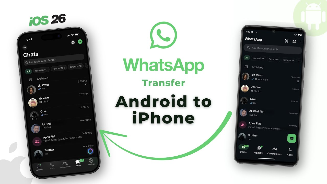 Перенос чатов WhatsApp с Android на iPhone | Перенос чатов WhatsApp на iPhone | iOS 26