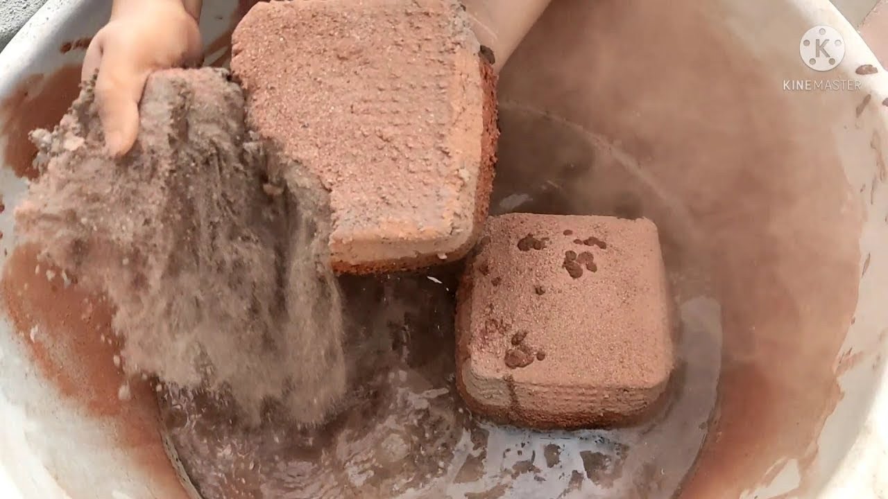 ASMR: super dusty softy melting charcoal red dirt thick blocks full dipping in water+crumble🤤