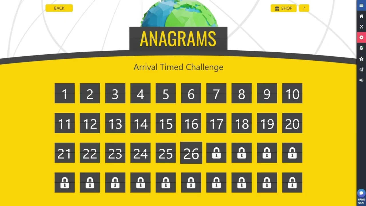Anagrams: Timed Challenge Mode: Arrival Timed Challenge All Levels