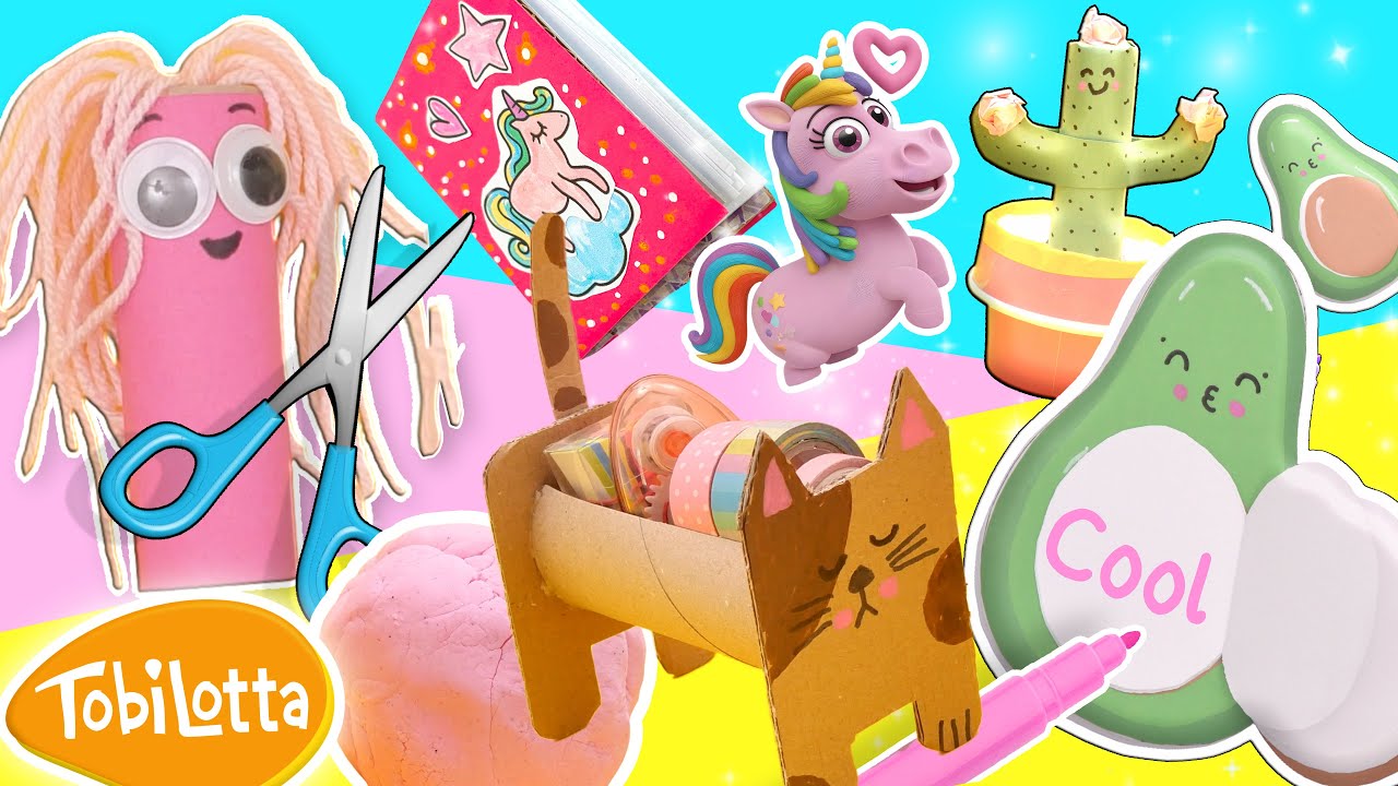 30 Min BASTELN mit Kindern avocado katze knete einhorn stiftehalterheft basteln bastelvideos