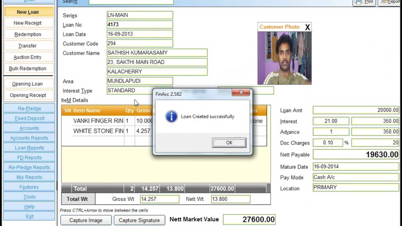 FinAcc - Pawnbroking Software Creation of New Loan, Gold Finance Software Demo, Pawnbroker videos