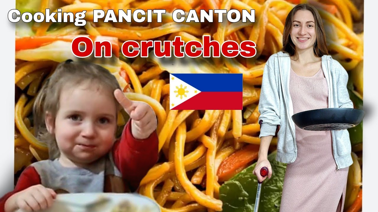Preparing Pancit Canton for my Latvian family on Crutches | Reaction of little girl is priceless 😍