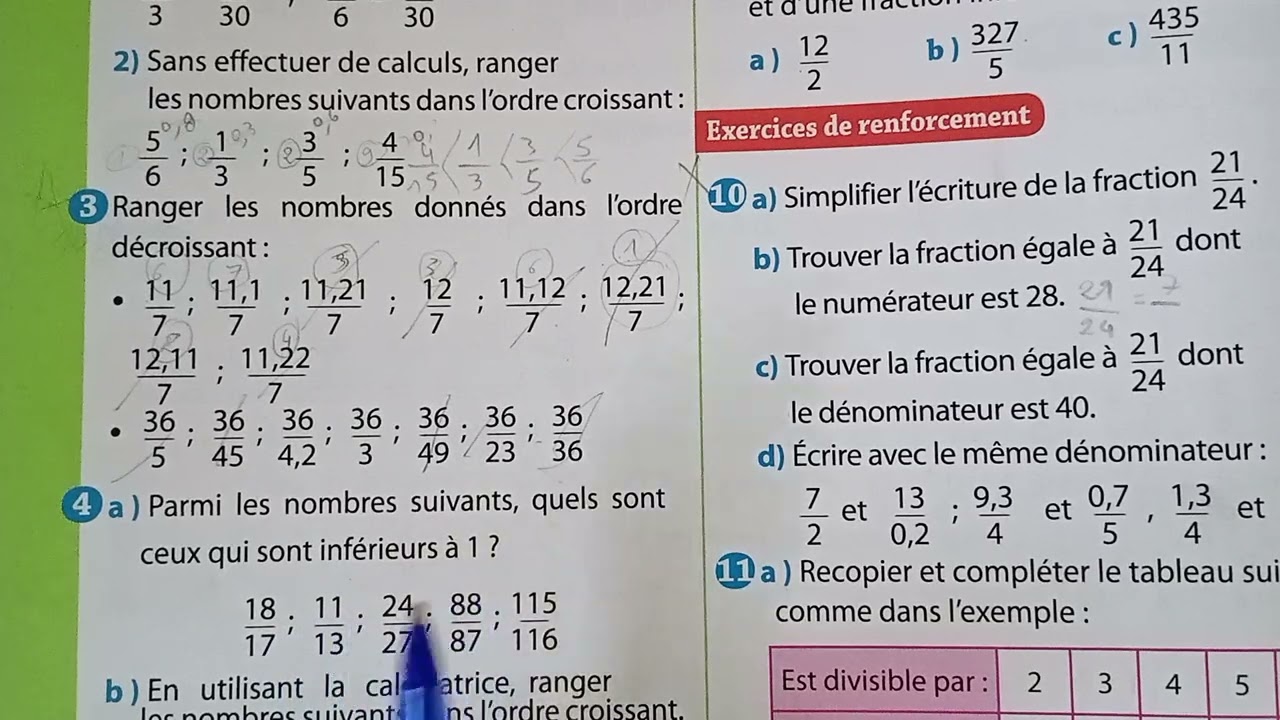 L'univers des maths,1AC, p.28; Exercices de la  2eme leçon des fractions, exercices et problèmes.