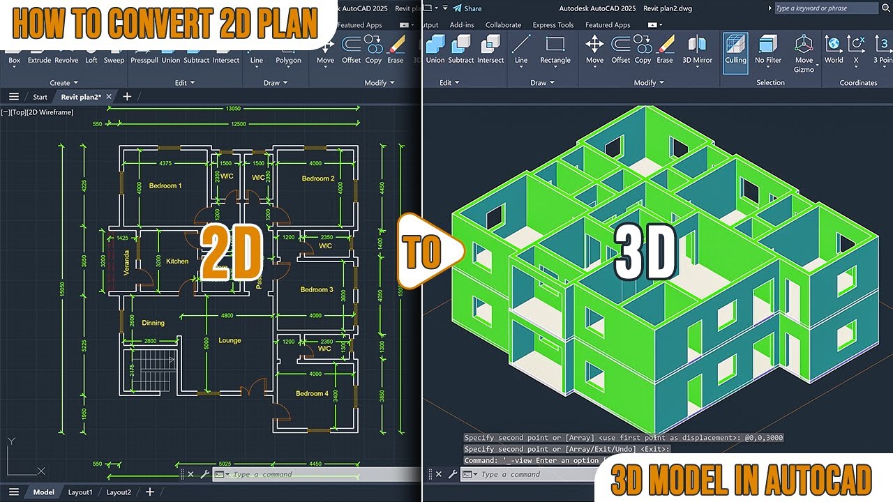 Как создать 3D-проект дома на ноутбуке с помощью AutoCAD — от 2D до 3D плана