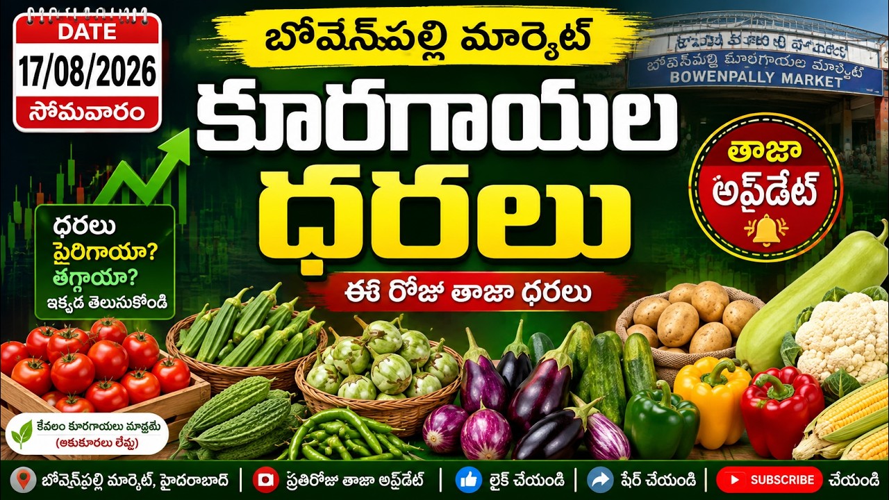 🥦 ఈరోజు Bowenpally కూరగాయల ధరలు | 17/08/2026 | తాజా మార్కెట్ ధరలు | Bowenpally Market