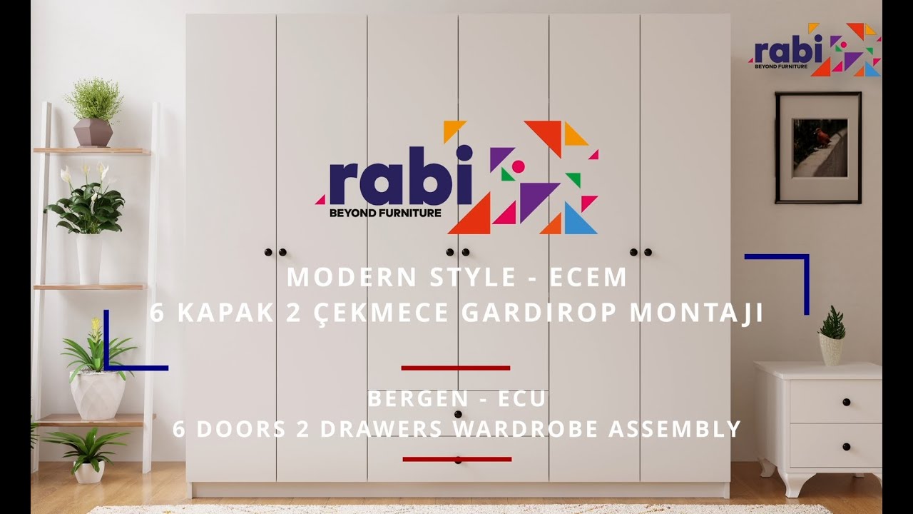 Rabi Mobilya Modern Style - Ecem 6 Kapak 2 &Ccedil;ekmeceli Gardırop Montaj Animasyonu