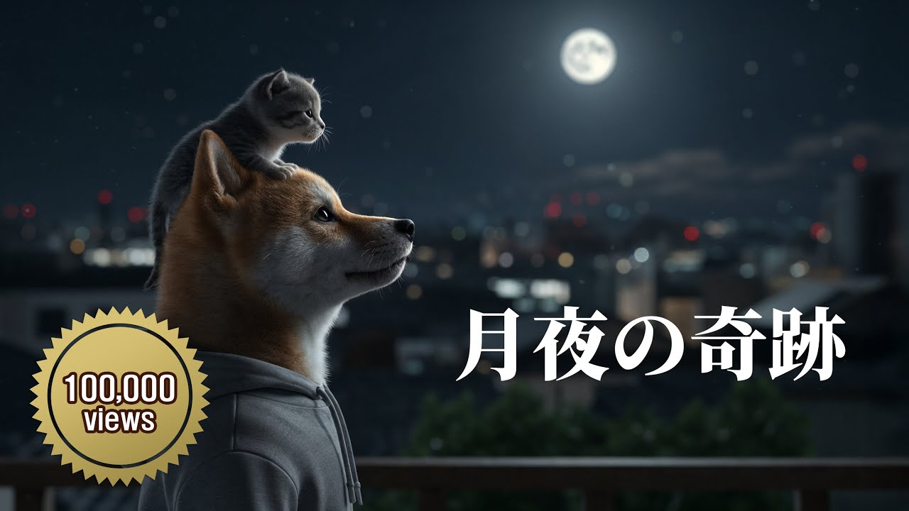 [第36話] ✨🎉 10万回再生 🎉✨月夜の奇跡 🌕 シバ君と子猫の静かな夜