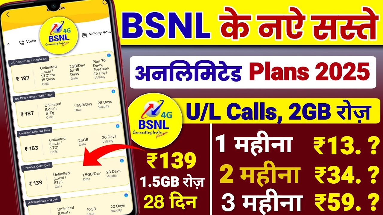 Bsnl Unlimited Calling & Data Plans 2025 | Bsnl New Recharge Plans,Bsnl Validity Recharge Plans 2024