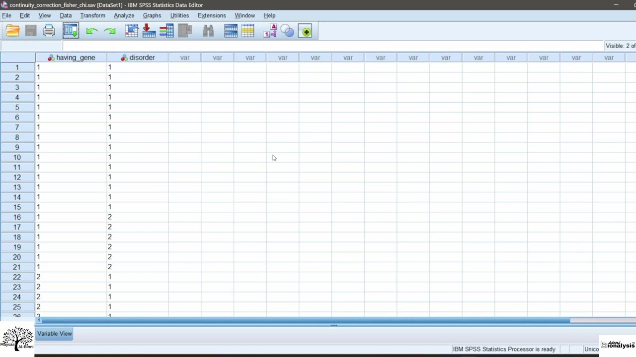 اختبار فيشر كبديل لمربع كاي (جدول 2×2) - Fisher's exact test and continuity correction SPSS