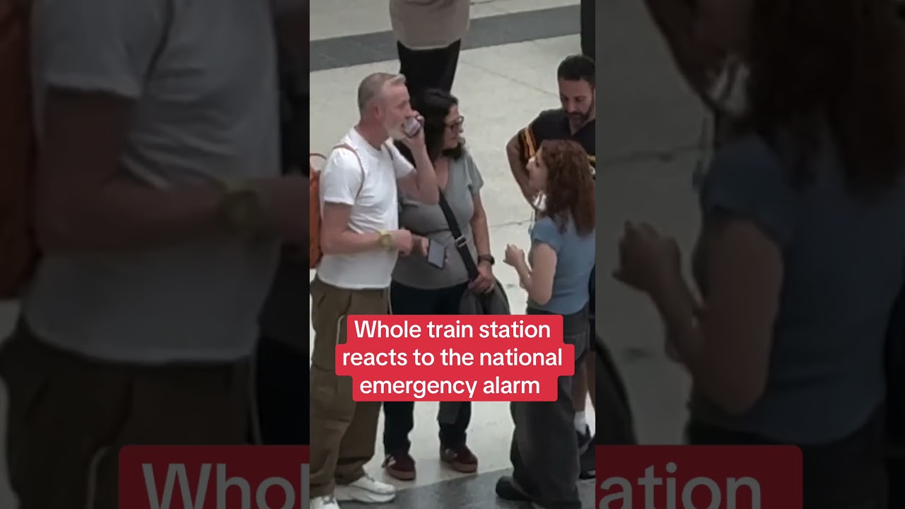 Whole train station reacts to the national emergency alarm  #themirror #news