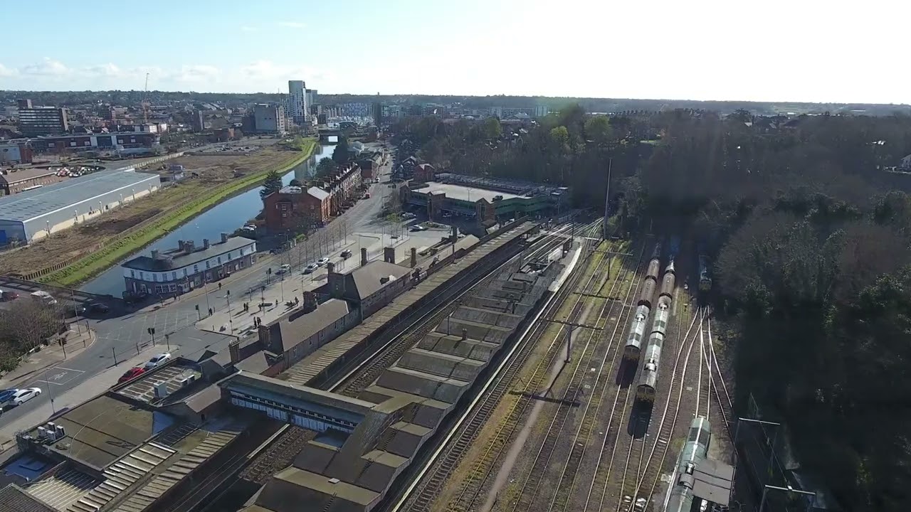 IPSWICH TOWN FLYOVER. TRAIN STATION. FOOTBALL CLUB. TOWN CENTRE. DJI DRONE SUFFOLK