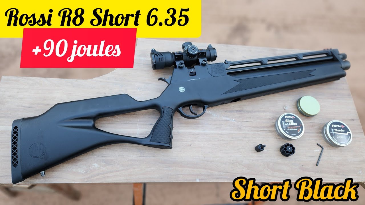 ROSSI R8 SHORT BLACK 6.35 ALTO FLUXO CILINDRO 275BAR  E LUNETA SHORT DOT DISCOVERY 3X24