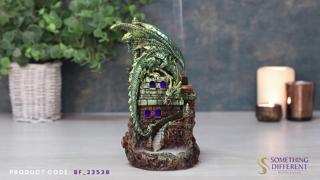 Green Dragon Castle Glowing Backflow Incense Cone Burner | Something Different Wholesale