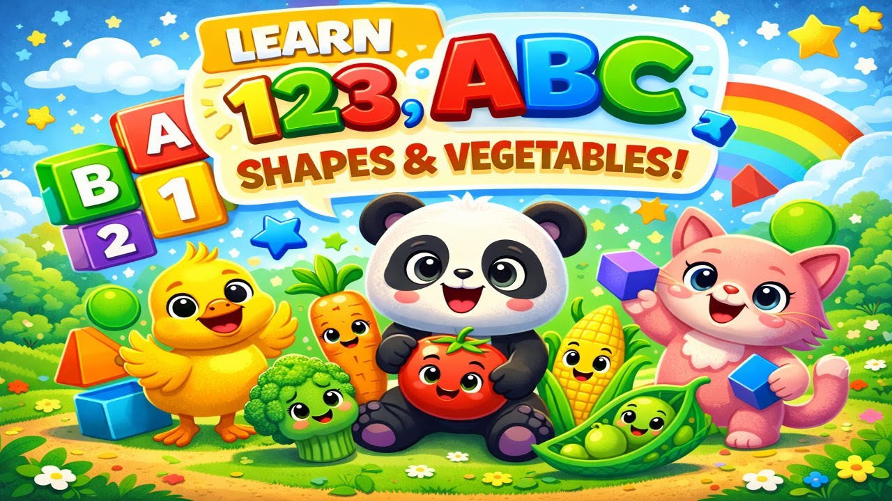 Learn 123, ABC, Shapes & Vegetables  Fun Learning Video for Kids