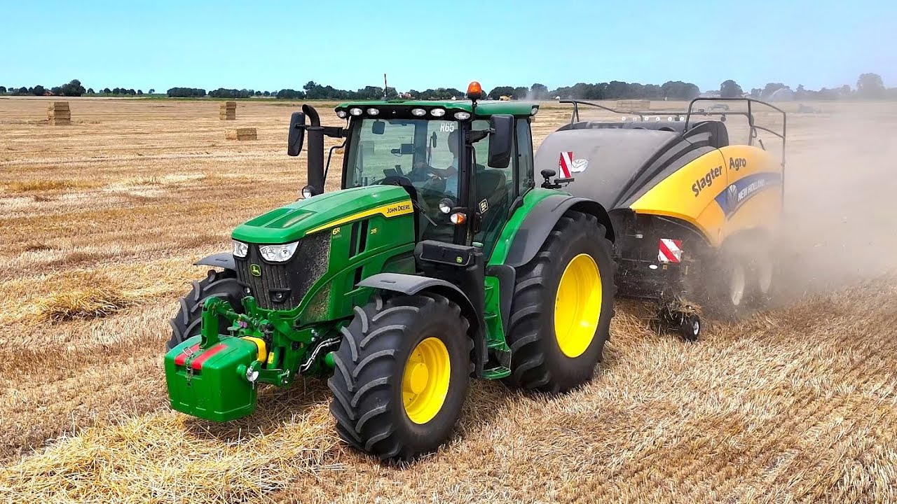 Slagter Agro B.V. stro persen met J.D. 6R215 + New Holland Big Baler 1290 Plus.  4K.
