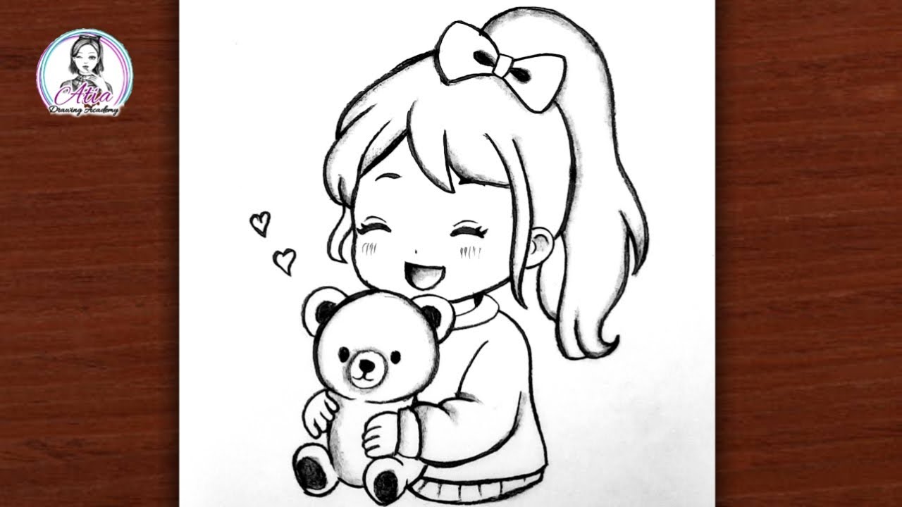 How to Draw Cute Anime Girl with Teddy Bear🧸| Easy Step by Step Anime Drawing Tutorial for Beginners