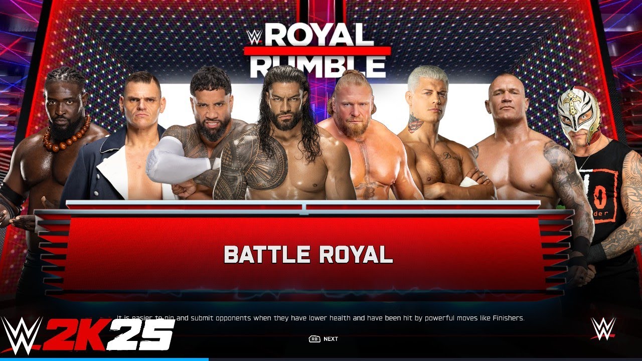WWE 2k25 - Oba Femi vs Gunther vs Jey vs Roman vs Brock vs Cody vs Randy vs Rey at BattleRoyal Match
