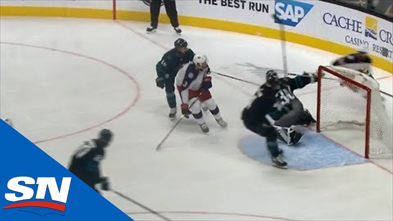 Seth Jones Goes Bardown After He Tips The Puck In With His Skate