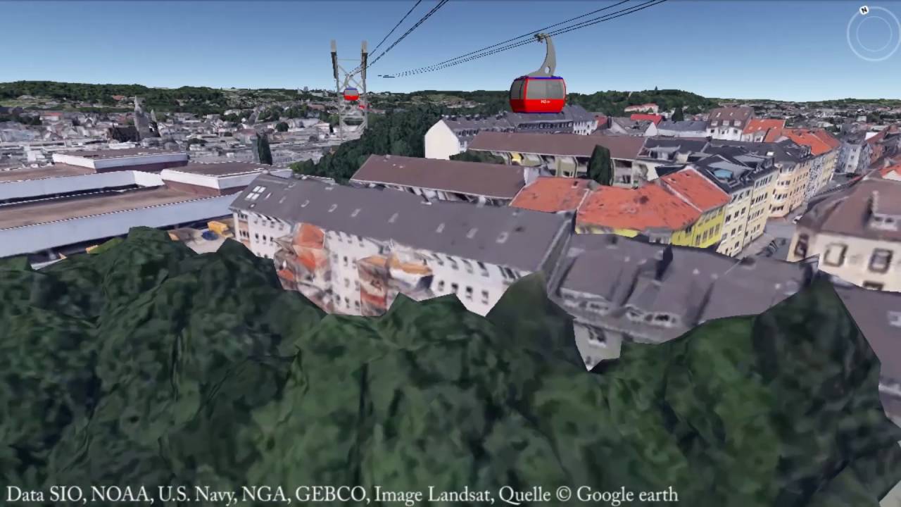 Seilbahn Wuppertal: Google Earth 3D Bergstation bis Talstation