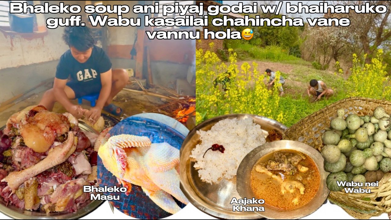 Catching & cooking fresh chicken in village || Bhaiharuko guff sundai piyaj godeko #localchicken
