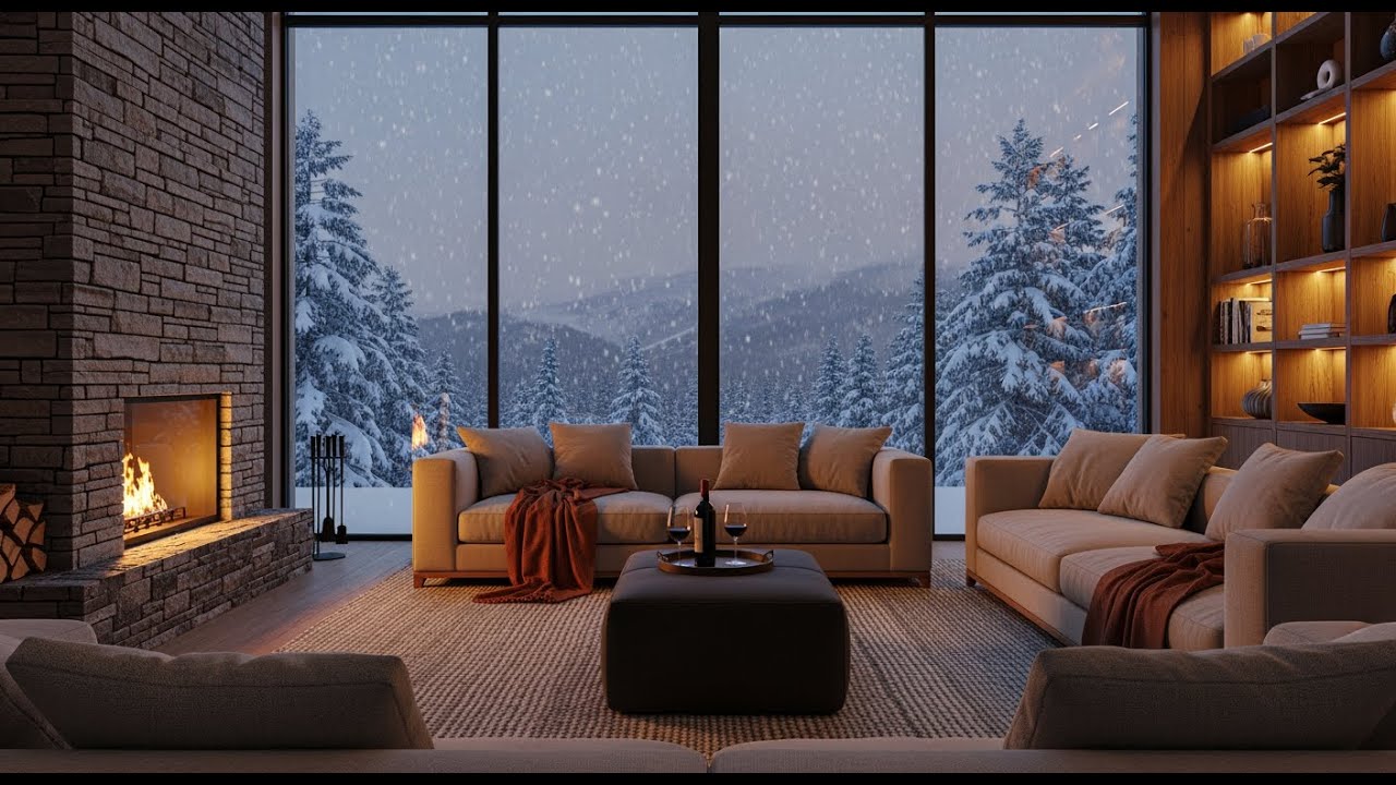 Winter Cozy Ambience & Relaxing with Background Jazz Instrumental | Snow