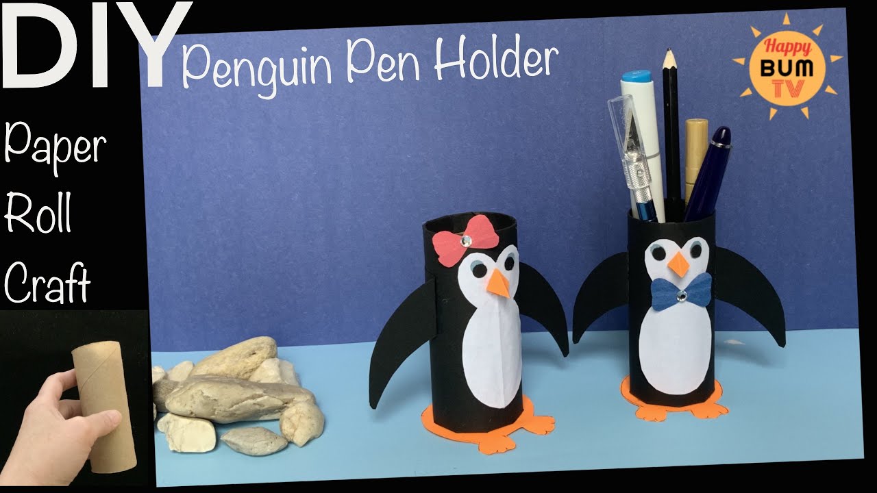 HOW TO MAKE PENGUIN PEN HOLDER I DIY TISSUE PAPER ROLL CRAFT I DIY PEN HOLDER WITH PAPER