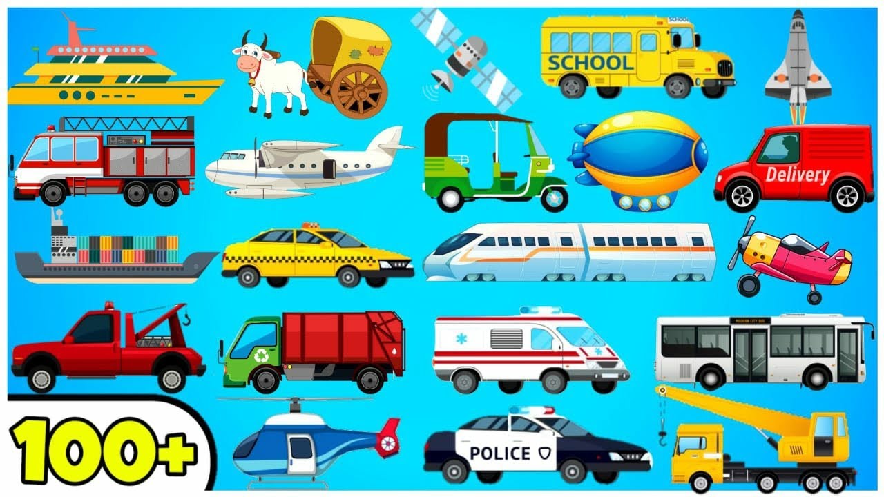 100+ Vehicles for Kids|Transportation| Names of Vehicles|Car|Bus|Truck|Ship|Airplane|Train #vehicles