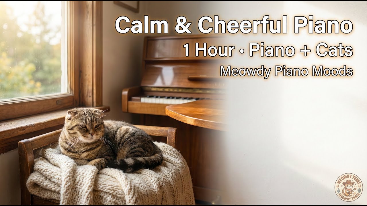 Calm & Cheerful Piano + Cats (1 Hour) | Warm Cozy Scenes | Meowdy Piano Moods