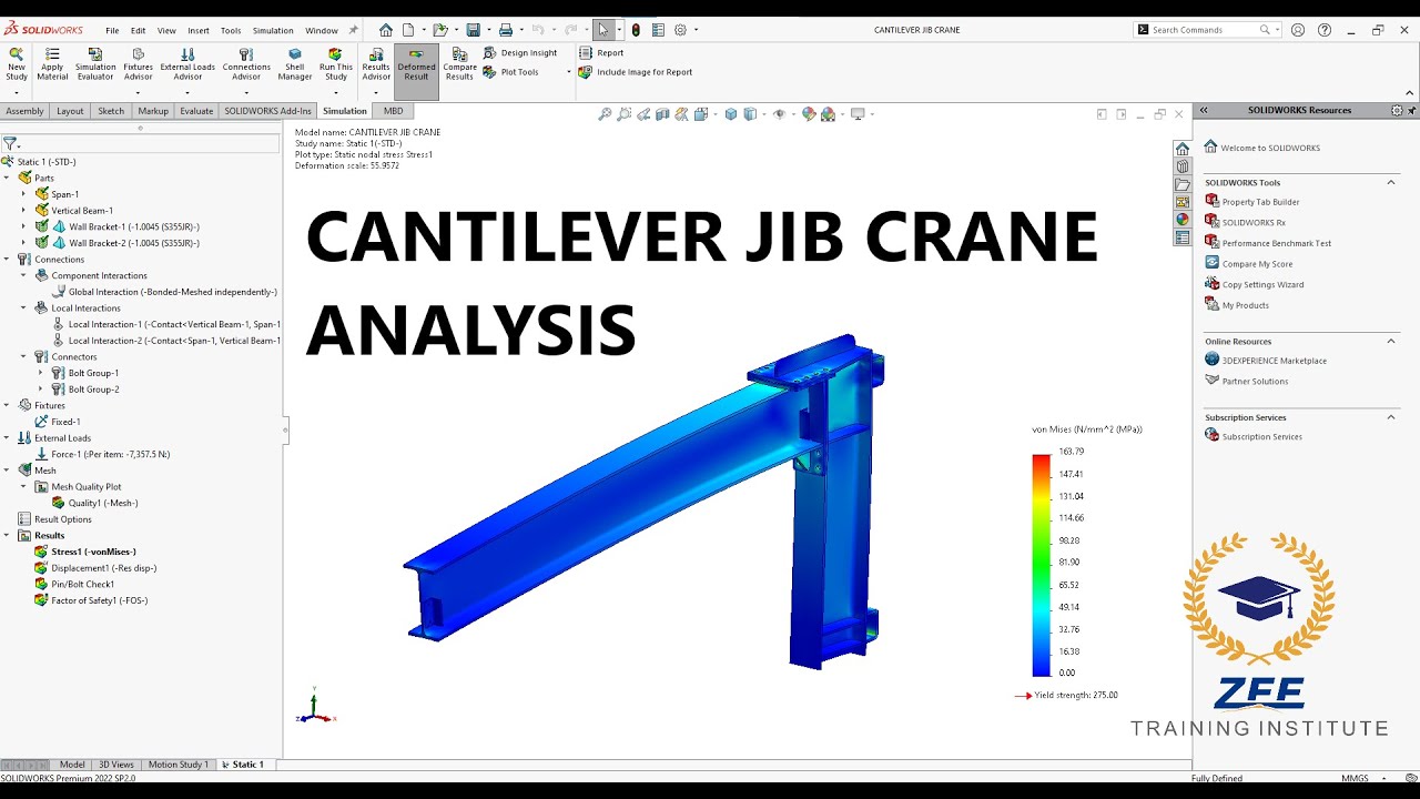 CANTILEVER JIB CRANE ANALYSIS | SOLIDWORKS