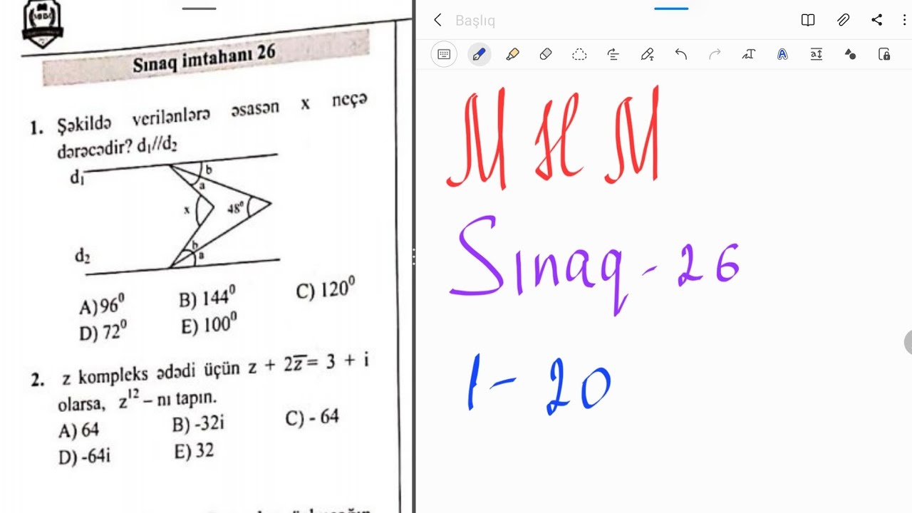 MHM Sınaq 26 Sual 1-20