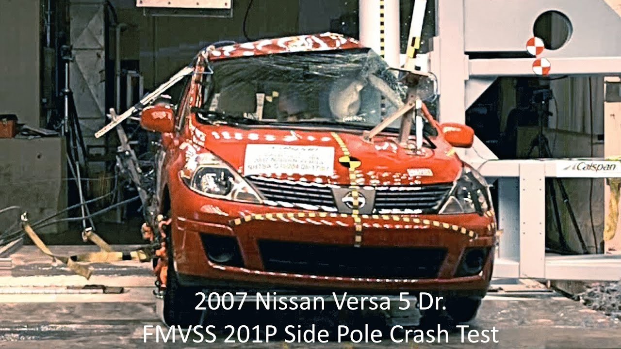 2007-2012 Nissan Versa 5 Dr. FMVSS 201P Side Pole Crash Test (50th Percentile Configuration)