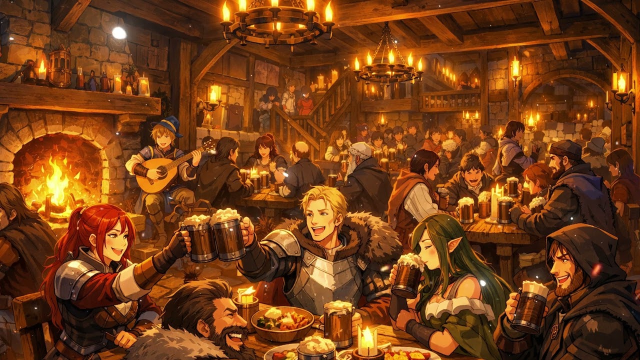 Fantasy Tavern Night 🍺 Medieval Ambience for Relaxing & RPG