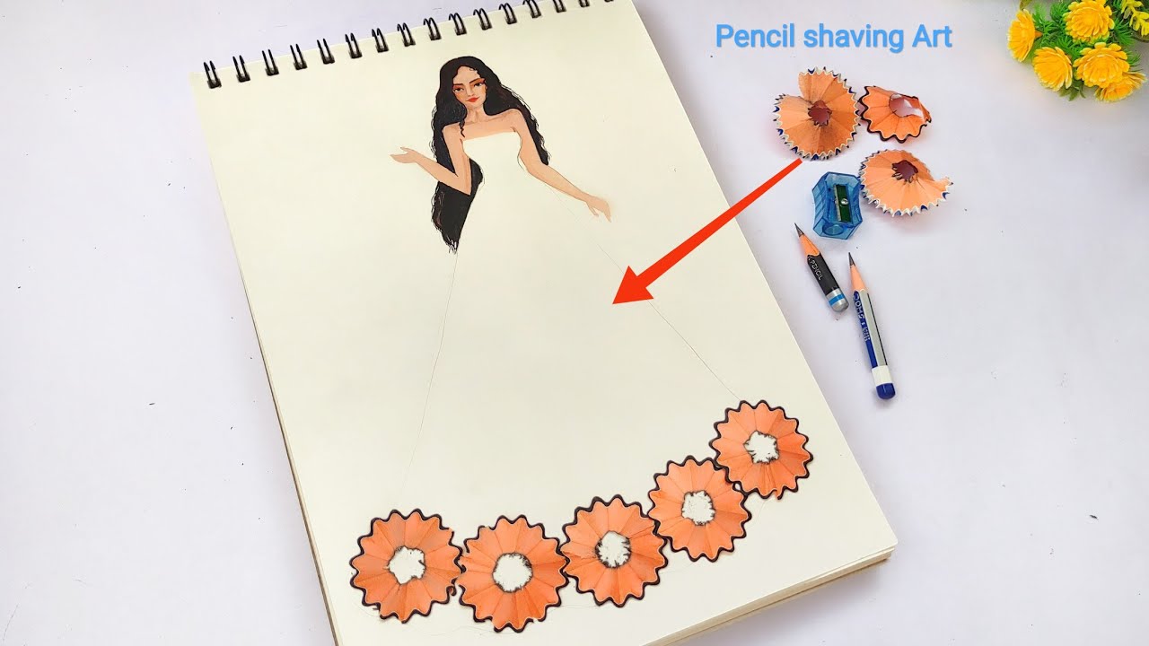 Pencil Shave Art dress idea | Art with pencil waste..
